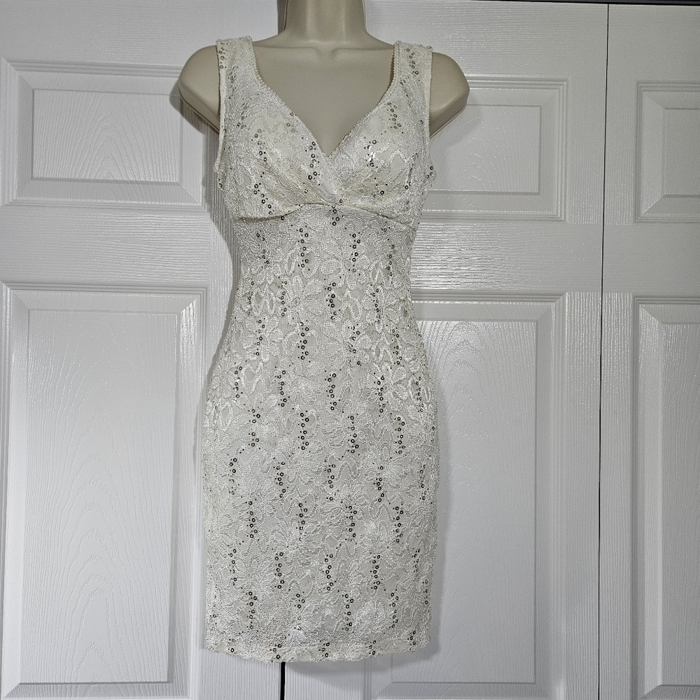 Crystal Doll Ivory Lace Mini Dress